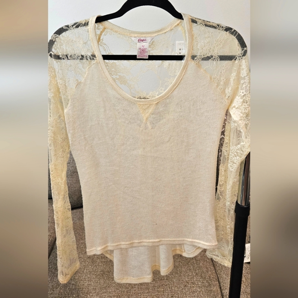 S Cream Lace Knit Sweater